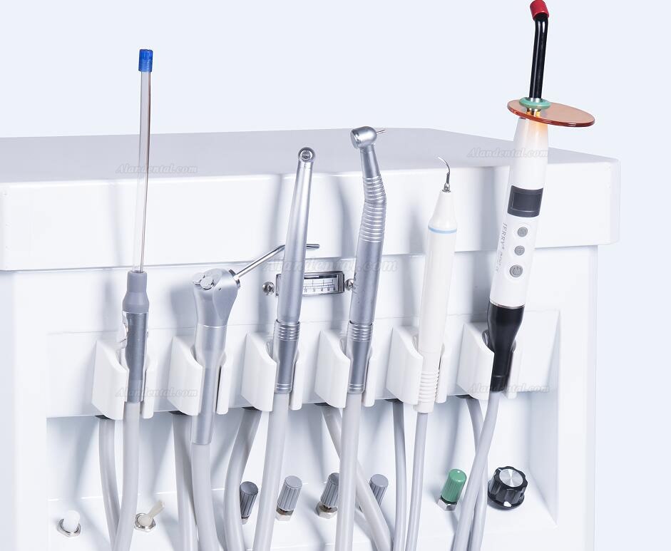 GREELOY Dental Delivery Unit Mobile Cart Self-contained Air Compressor+ Scaler+ LED Curing Light